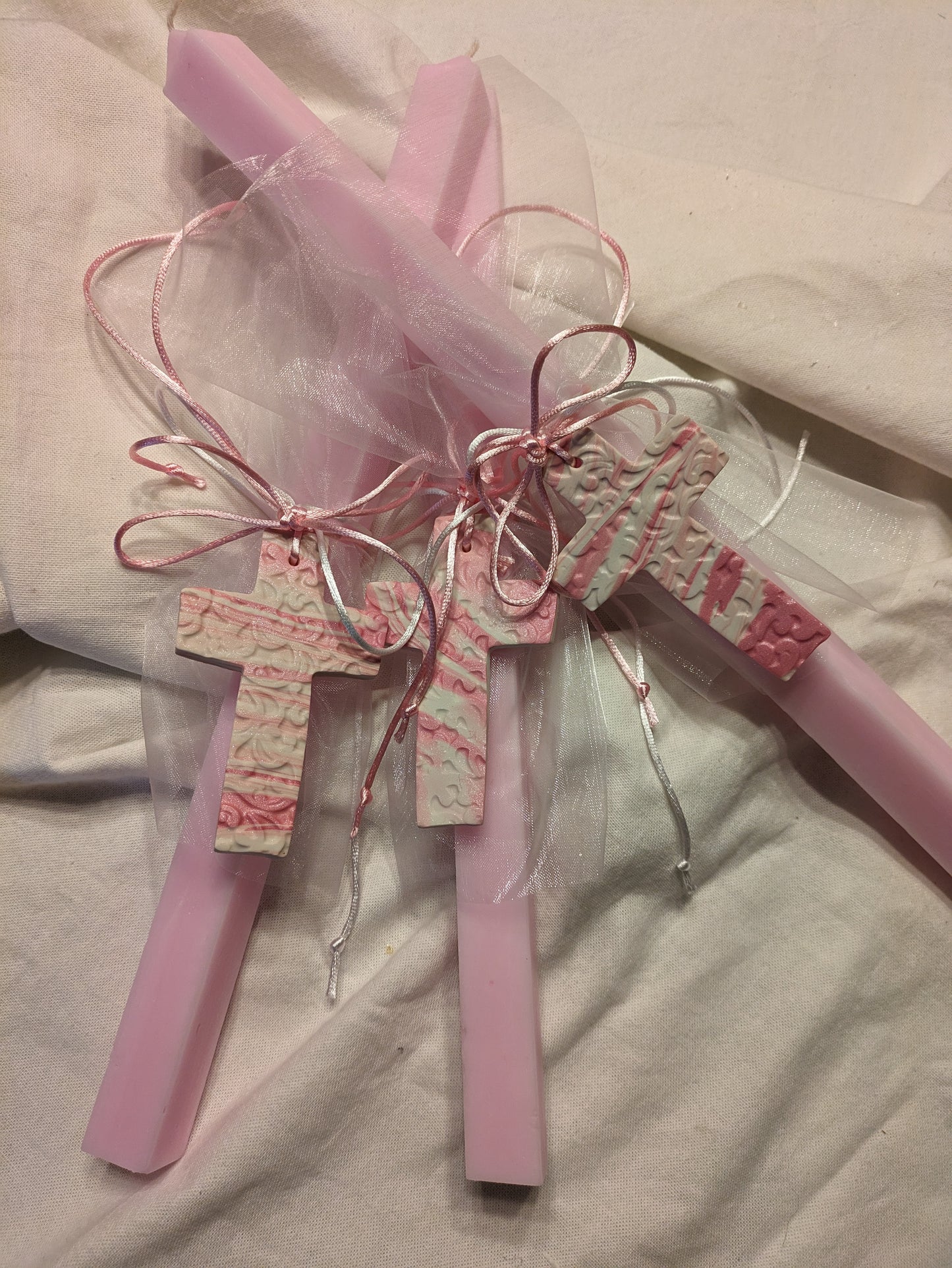 Laced Cross Hanging Candle- Pink