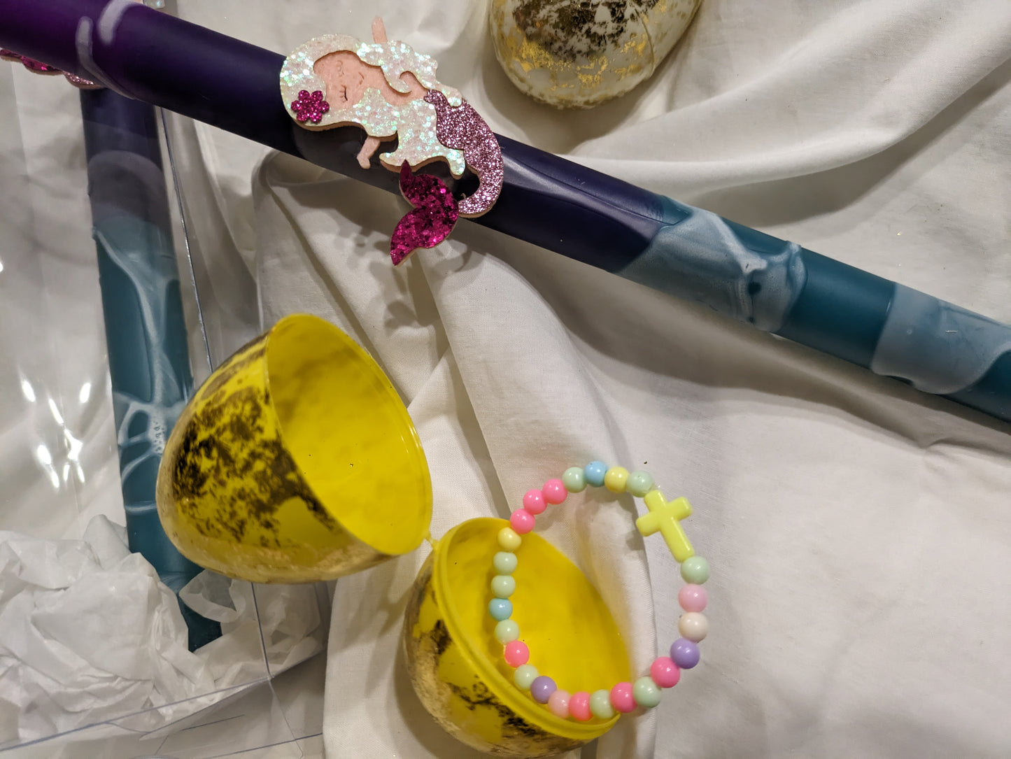 Mermaid splash surprise with cross bracelet