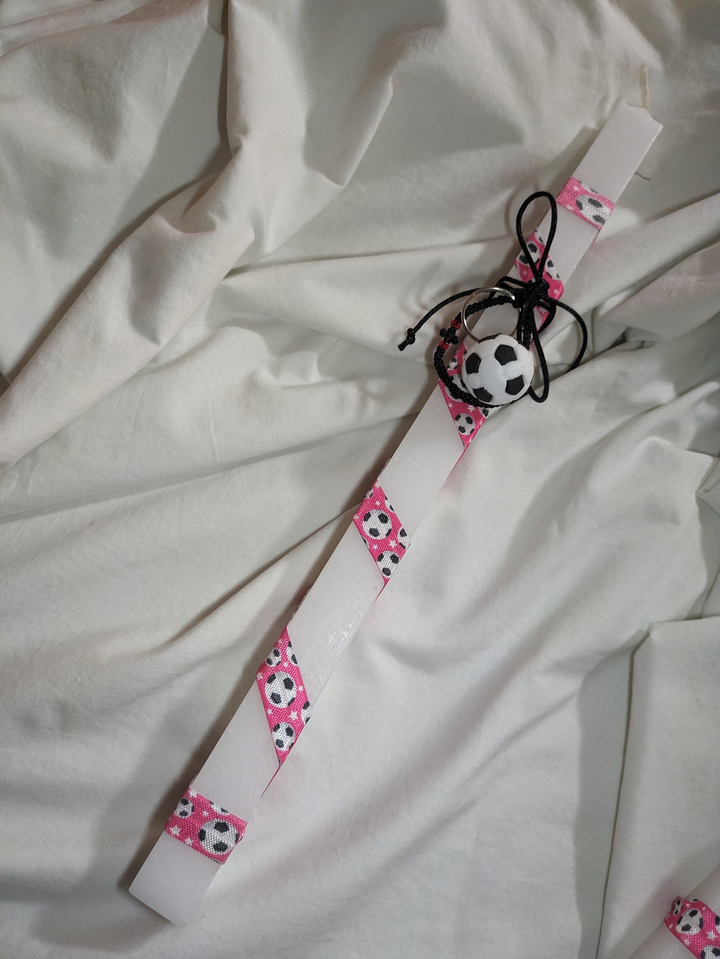 Soccer Keyring & Komboskini Candle for her.