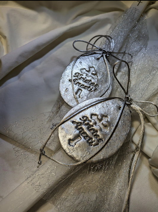 Xristos Anesti handpainted clay hanging candle- Silver