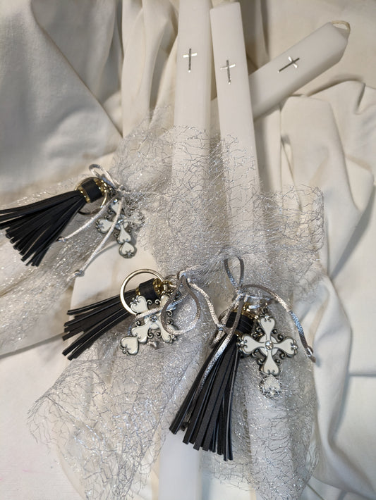 Cross Diamonte Keyring- Black Tassel Candle