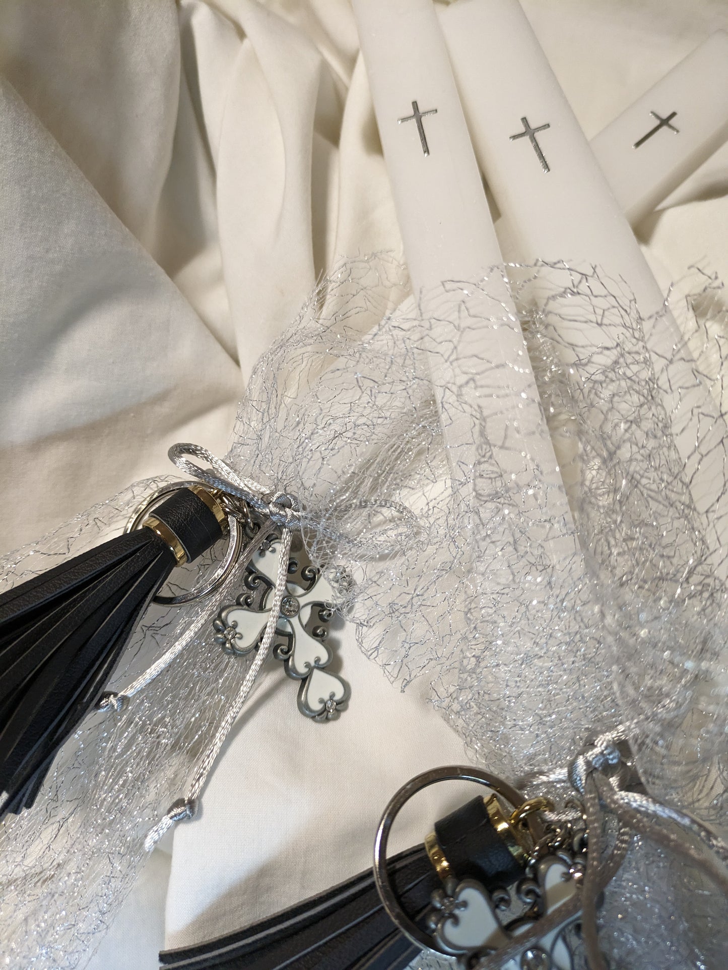 Cross Diamonte Keyring- Black Tassel Candle