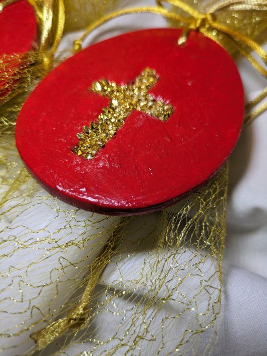 Glass Cross Handpainted Egg Hanging Candle