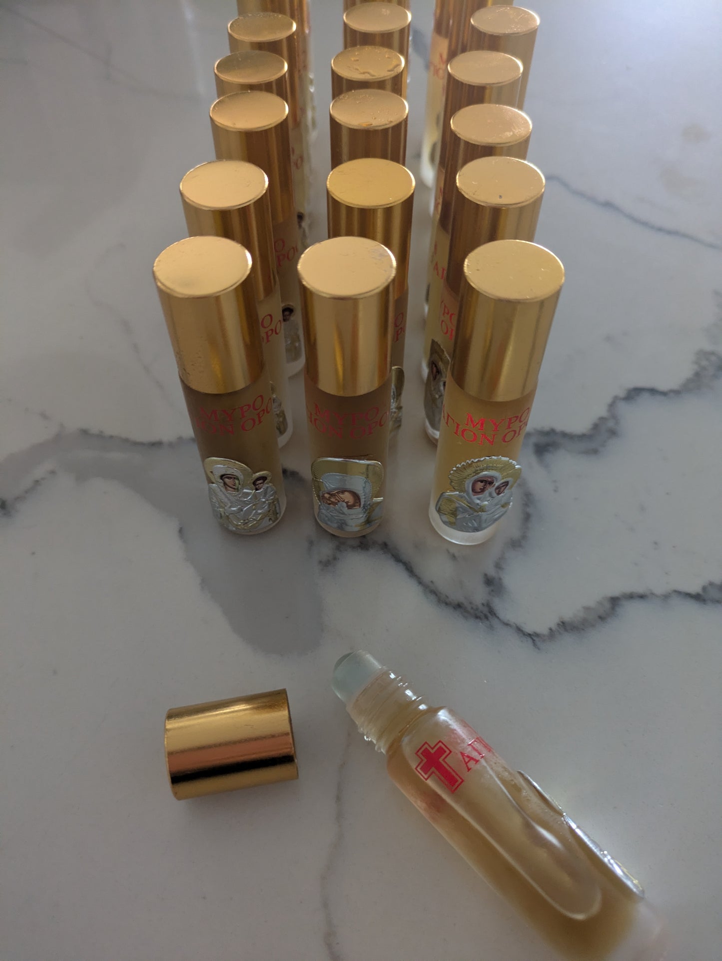 Mount Athos Myrrh Holy Oil Roll-On with Virgin Mary Icon
