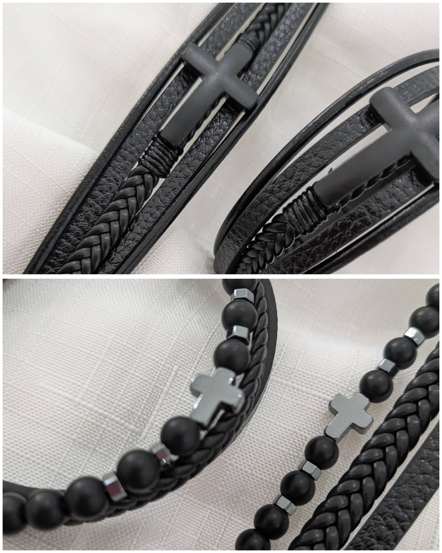 Leather look cross bracelet