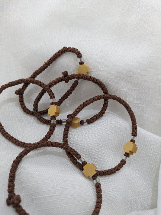 Prayer Rope- Komboskini Brown with wooden cross