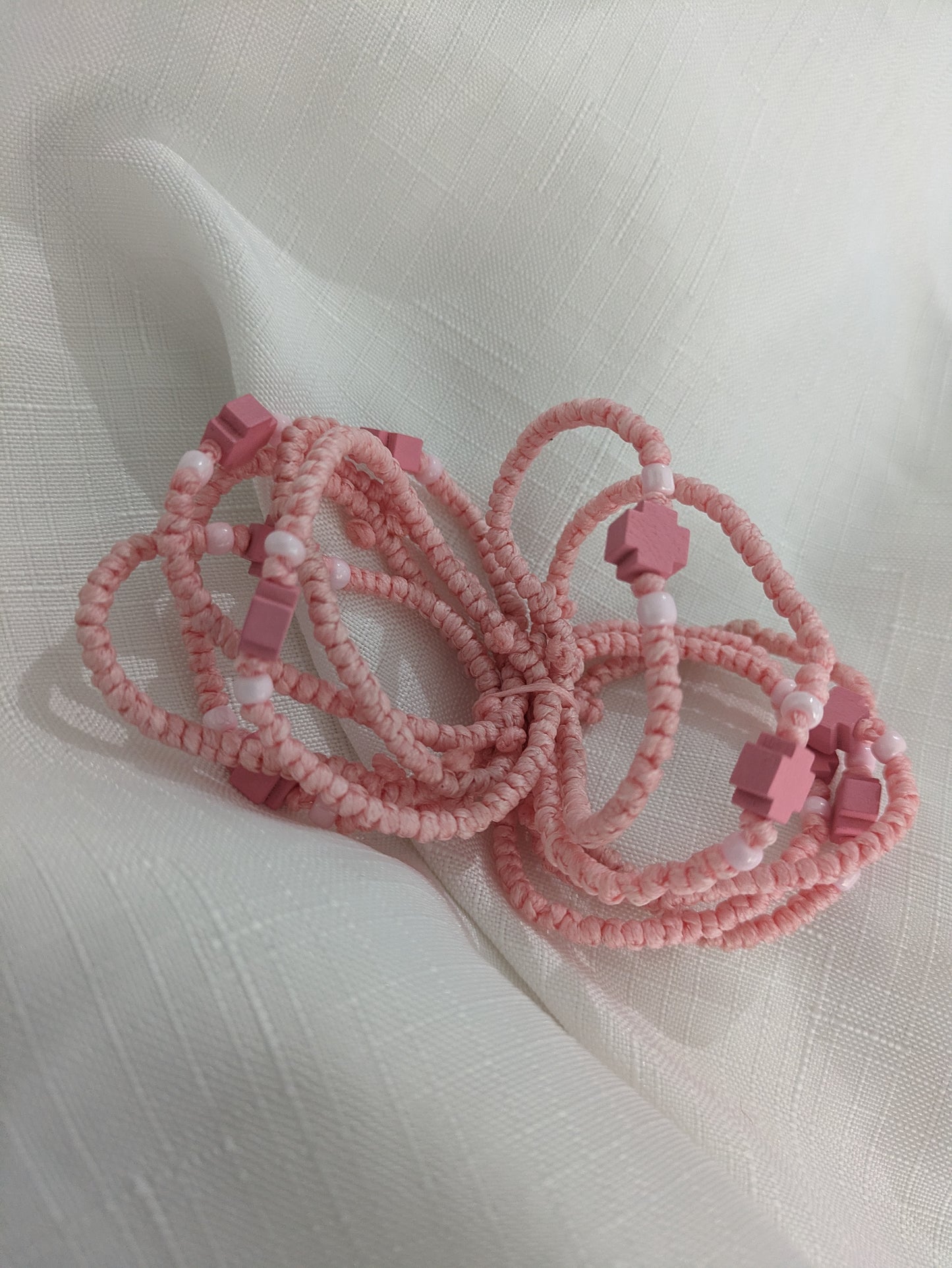 Prayer Rope- Komboskini Pink with wooden cross