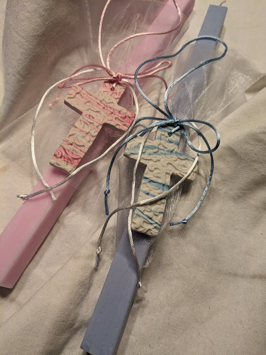 Laced Cross Hanging Candle- Blue