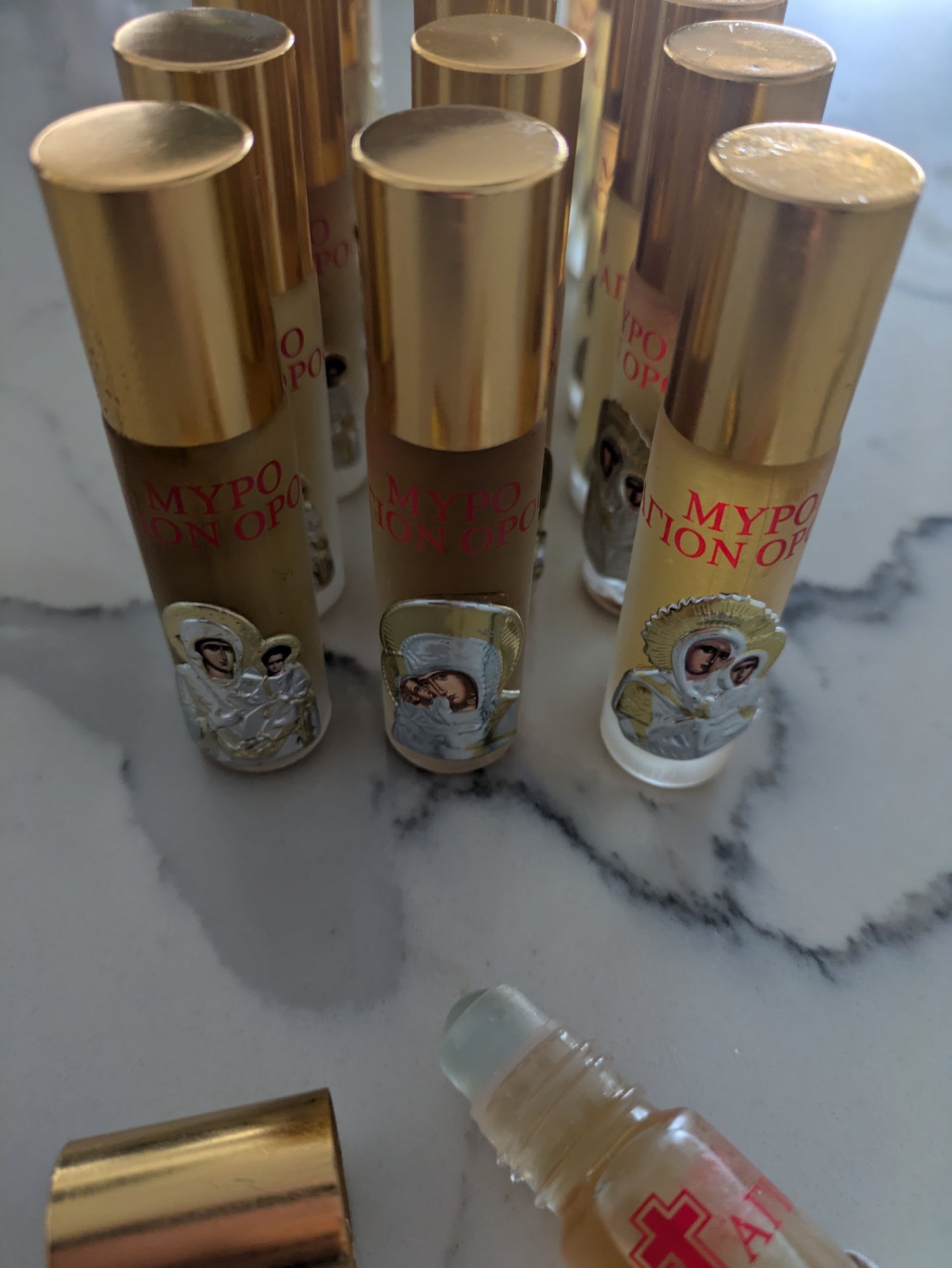 Mount Athos Myrrh Holy Oil Roll-On with Virgin Mary Icon