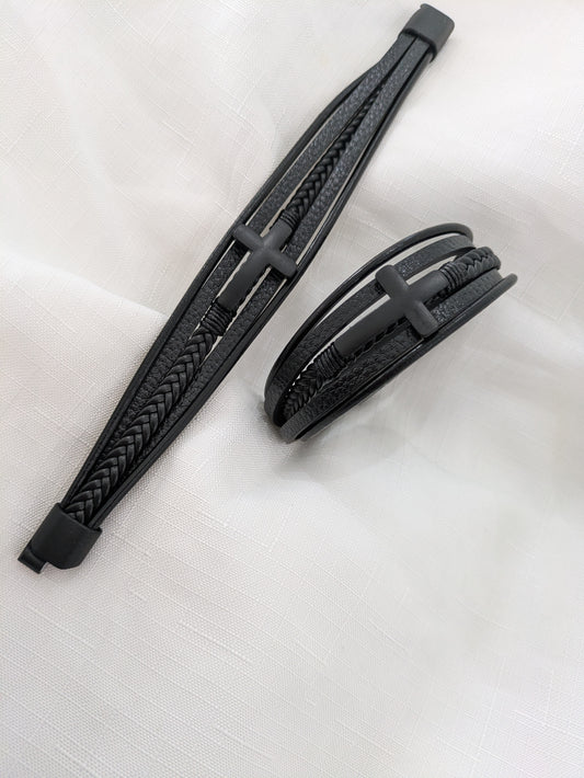 Leather look cross bracelet