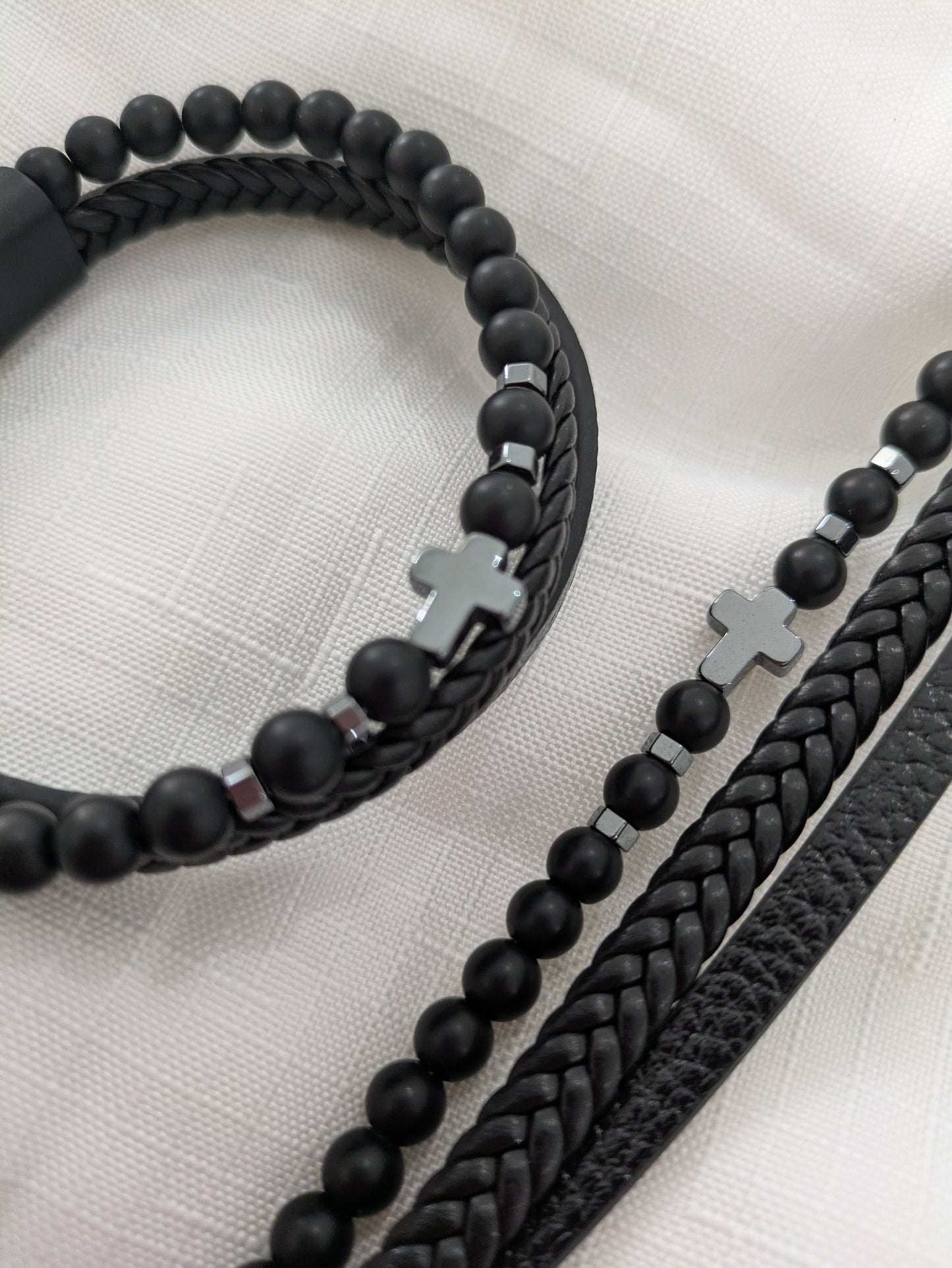 Leather look cross bracelet