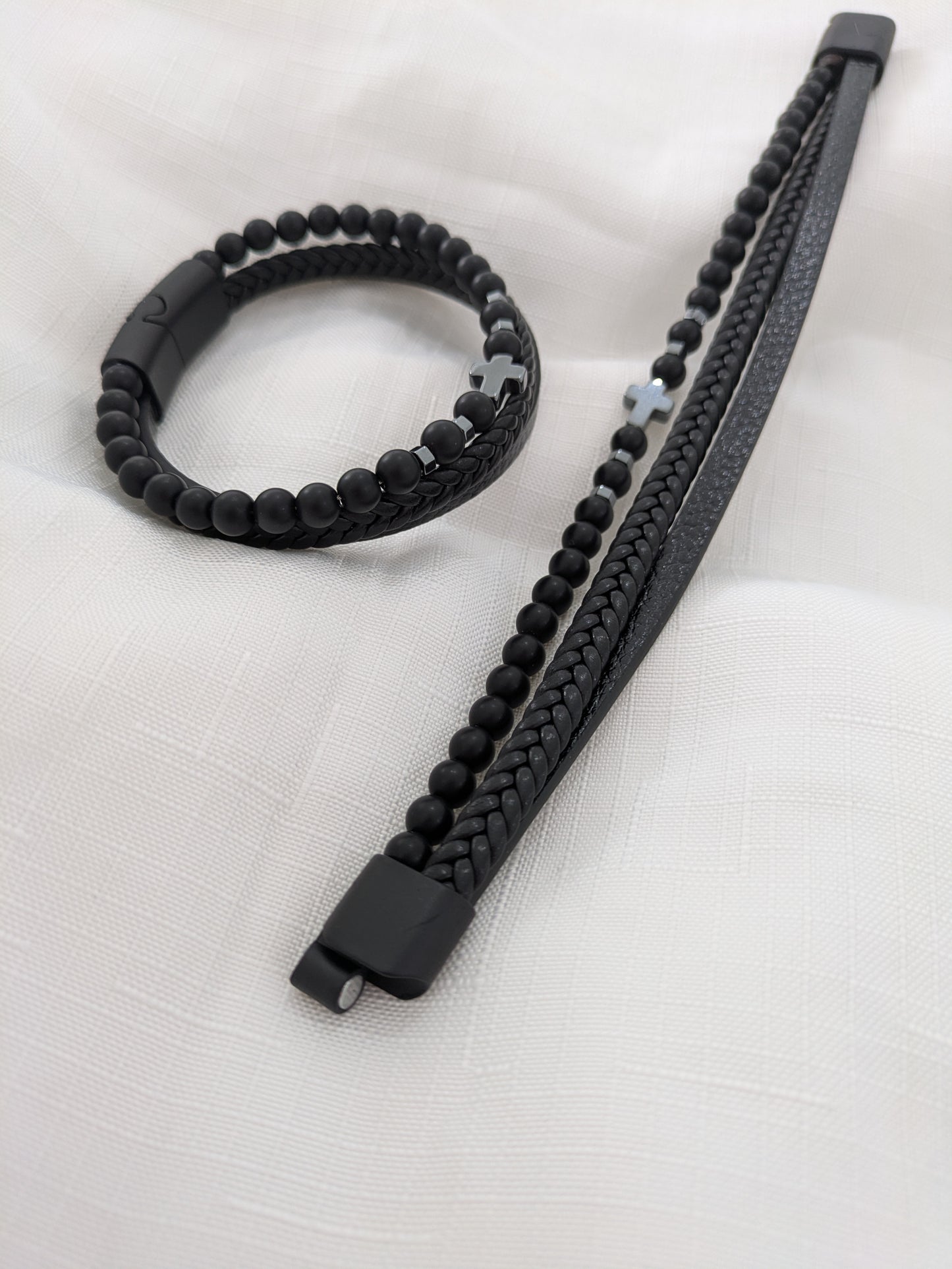 Leather look cross bracelet